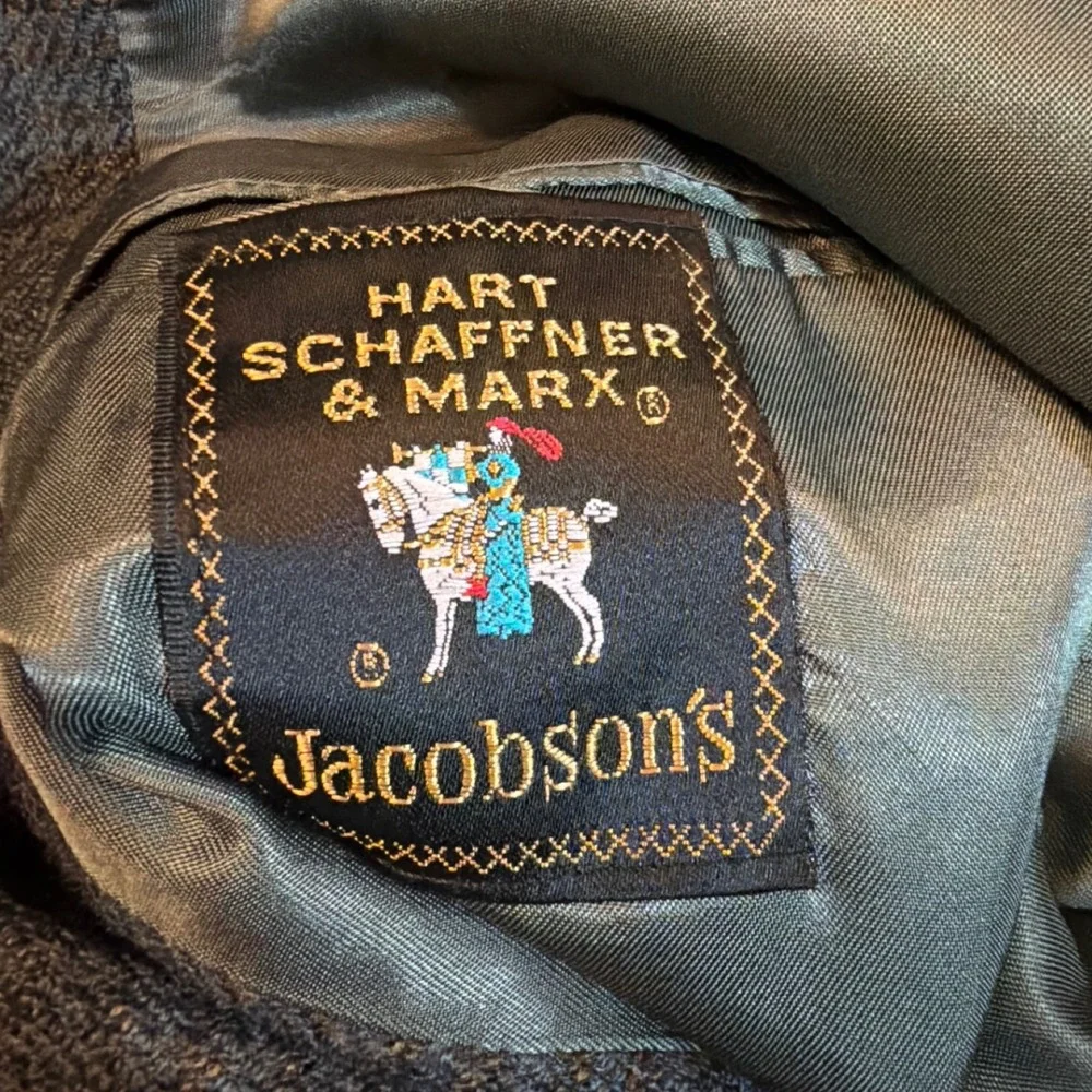 Hart Schaffner & Marx Blazer Vintage Men 41R Gray Wool Herringbone USA Heritage